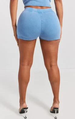 Online PrettyLittleThing Shape Rib Hot Pants Blue