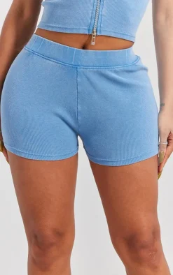Online PrettyLittleThing Shape Rib Hot Pants Blue
