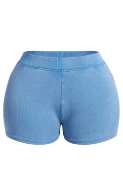 Online PrettyLittleThing Shape Rib Hot Pants Blue