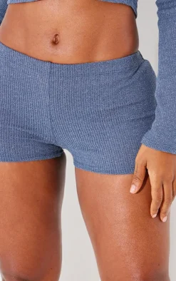 New PrettyLittleThing Shape Rib Marl Hot Pants Blue