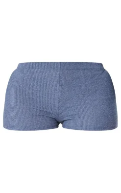 New PrettyLittleThing Shape Rib Marl Hot Pants Blue