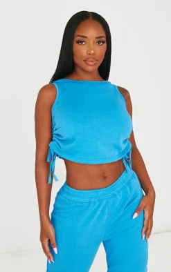 Best PrettyLittleThing Shape Blue Ruched Side Racer Top Bright Blue