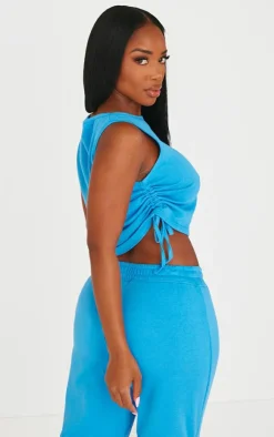 Best PrettyLittleThing Shape Blue Ruched Side Racer Top Bright Blue