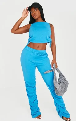 Best PrettyLittleThing Shape Blue Ruched Side Racer Top Bright Blue