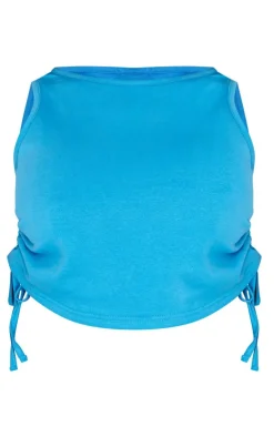 Best PrettyLittleThing Shape Blue Ruched Side Racer Top Bright Blue