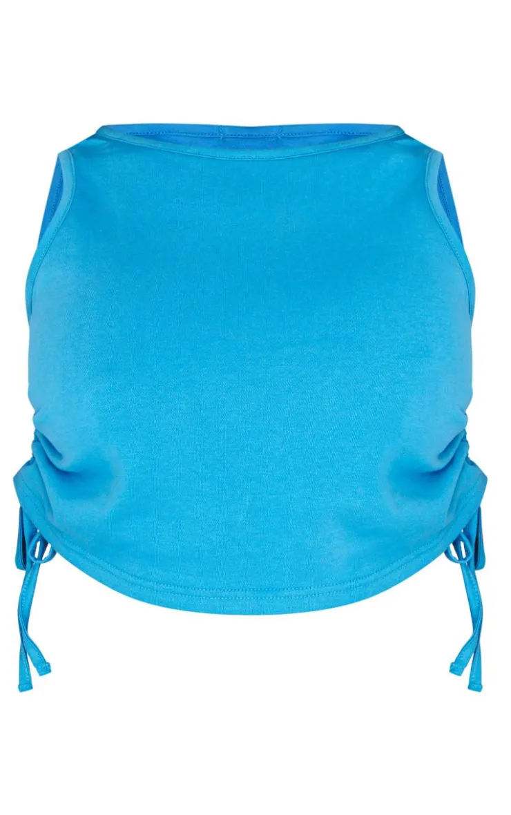 Best PrettyLittleThing Shape Blue Ruched Side Racer Top Bright Blue