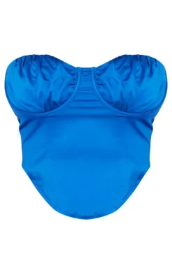 Outlet PrettyLittleThing Shape Blue Satin Cup Detail Bandeau Corset Bright Blue