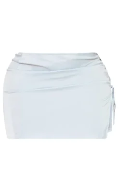 Online PrettyLittleThing Shape Satin Lace Up Side Mini Skirt Blue