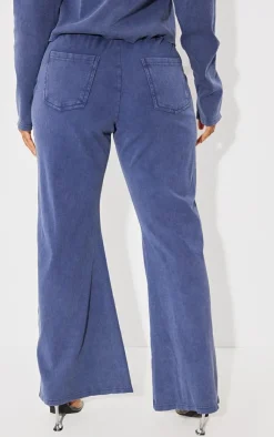 Online PrettyLittleThing Shape Soft Rib Pocket Bum Flare Pants Blue