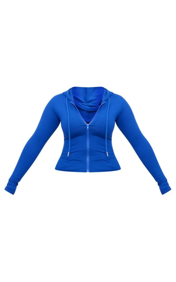 Sale PrettyLittleThing Shape Soft Sculpted Zip Through Hoodie Blue