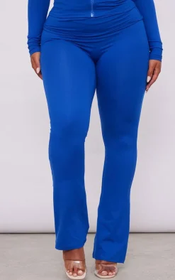 Hot PrettyLittleThing Shape Soft Sculpted Foldover Waist Flare Pants Blue