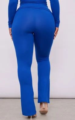 Hot PrettyLittleThing Shape Soft Sculpted Foldover Waist Flare Pants Blue