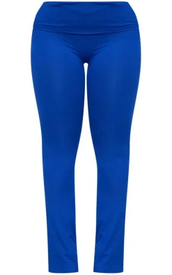 Hot PrettyLittleThing Shape Soft Sculpted Foldover Waist Flare Pants Blue
