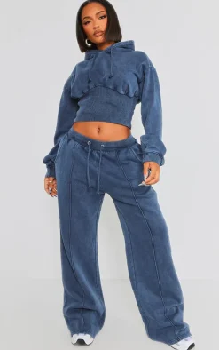 Discount PrettyLittleThing Shape Sweat Cropped Shirred Waist Hoodie Blue