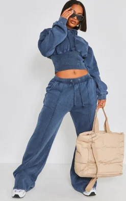 Discount PrettyLittleThing Shape Sweat Seam Detail Wide Leg Sweatpants Blue