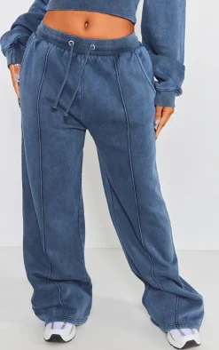 Discount PrettyLittleThing Shape Sweat Seam Detail Wide Leg Sweatpants Blue