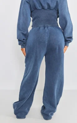 Discount PrettyLittleThing Shape Sweat Seam Detail Wide Leg Sweatpants Blue