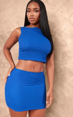 Online PrettyLittleThing Shape Textured Low Rise Mini Skirt Blue