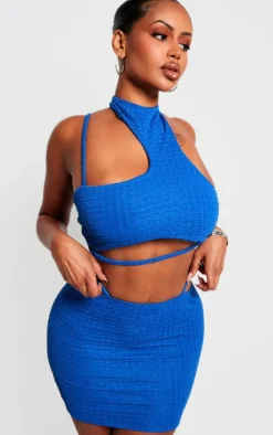 Hot PrettyLittleThing Shape Textured Strappy Mini Skirt Blue