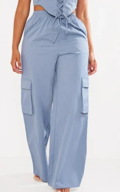 New PrettyLittleThing Shape Twill Elasticated Waist Wide Leg Cargo's Blue