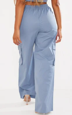 New PrettyLittleThing Shape Twill Elasticated Waist Wide Leg Cargo's Blue