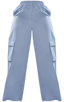 New PrettyLittleThing Shape Twill Elasticated Waist Wide Leg Cargo's Blue