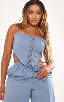 Discount PrettyLittleThing Shape Twill Lace Up Corset Blue