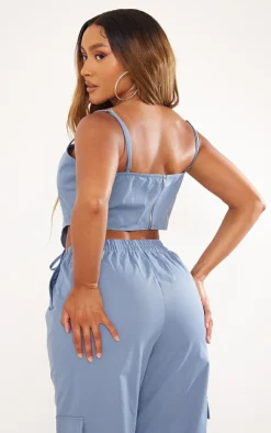 Discount PrettyLittleThing Shape Twill Lace Up Corset Blue