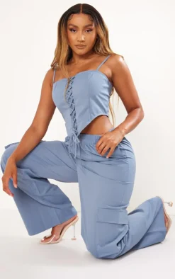 Discount PrettyLittleThing Shape Twill Lace Up Corset Blue