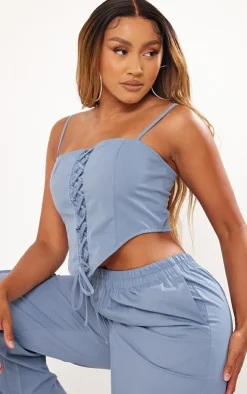 Discount PrettyLittleThing Shape Twill Lace Up Corset Blue
