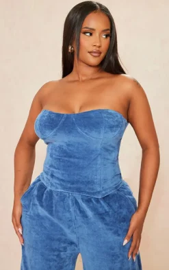 Clearance PrettyLittleThing Shape Velour Cup Detail Longline Bandeau Blue