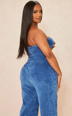 Clearance PrettyLittleThing Shape Velour Cup Detail Longline Bandeau Blue