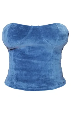 Clearance PrettyLittleThing Shape Velour Cup Detail Longline Bandeau Blue