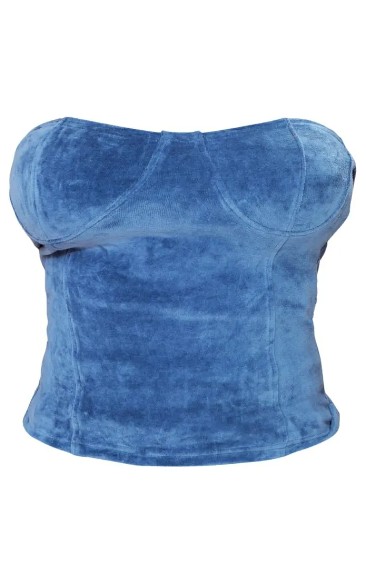 Clearance PrettyLittleThing Shape Velour Cup Detail Longline Bandeau Blue