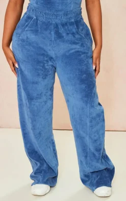 New PrettyLittleThing Shape Velour Wide Leg Sweatpants Blue