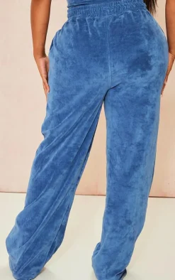 New PrettyLittleThing Shape Velour Wide Leg Sweatpants Blue