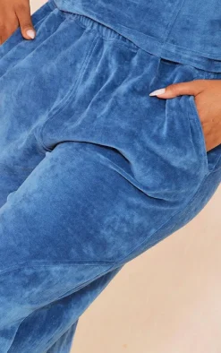 New PrettyLittleThing Shape Velour Wide Leg Sweatpants Blue