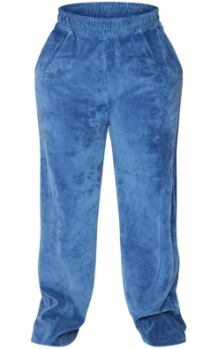 New PrettyLittleThing Shape Velour Wide Leg Sweatpants Blue