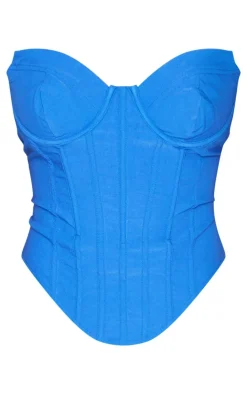 New PrettyLittleThing Shape Woven Bandeau Corset Blue