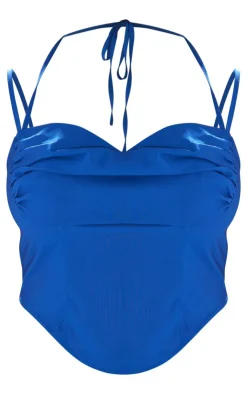 Outlet PrettyLittleThing Shape Blue Woven Lace Cup Strappy Corset Bright Blue