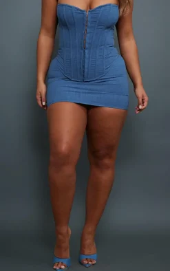 Sale PrettyLittleThing Shape Woven Micro Mini Skirt Blue
