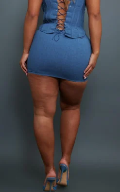 Sale PrettyLittleThing Shape Woven Micro Mini Skirt Blue