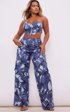 Discount PrettyLittleThing Shape Camo Pocket Detail Wide Leg Pants Bright Blue