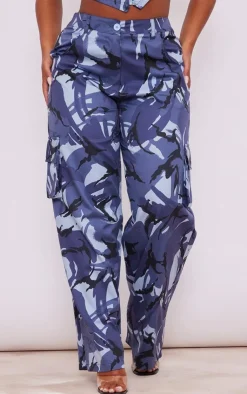 Discount PrettyLittleThing Shape Camo Pocket Detail Wide Leg Pants Bright Blue