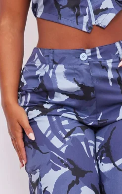 Discount PrettyLittleThing Shape Camo Pocket Detail Wide Leg Pants Bright Blue