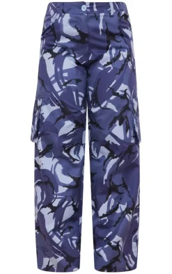 Discount PrettyLittleThing Shape Camo Pocket Detail Wide Leg Pants Bright Blue