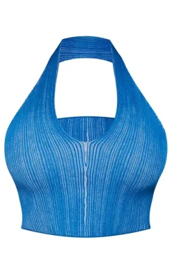 PrettyLittleThing Knitted Tops*Shape Knit Contrast Halter Neck Crop Top