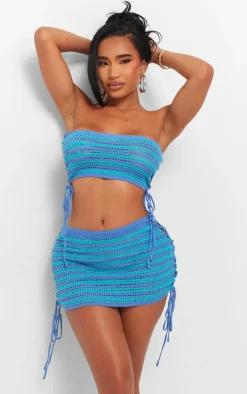 PrettyLittleThing Shape Knit Contrast Lace Up Bandeau Bright Blue