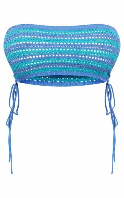 PrettyLittleThing Shape Knit Contrast Lace Up Bandeau Bright Blue