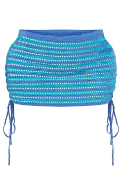 Online PrettyLittleThing Shape Knit Contrast Lace Up Micro Mini Skirt Bright Blue